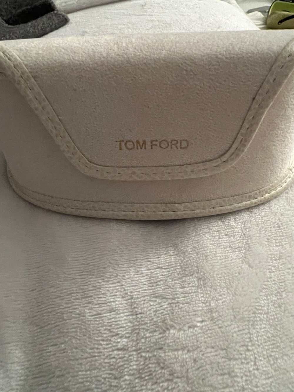 Tom Ford Cream Suede Eyewear Pouch with Gold Logo